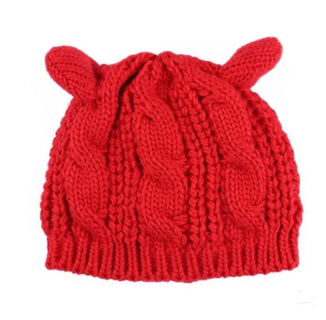 Autumn Winter Cat Ear Knit Beanie in various colors with unique design