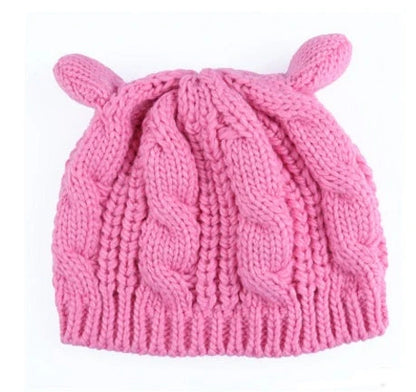 Autumn Winter Cat Ear Knit Beanie in various colors with unique design