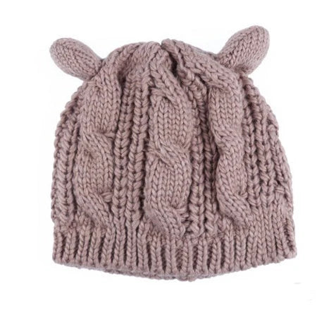 Autumn Winter Cat Ear Knit Beanie in various colors with unique design
