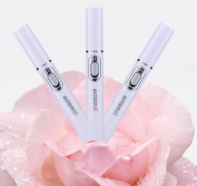 Blue Light Therapy Pen for treating acne, scars, and wrinkles with precise blue light, warming, and microcurrent technology