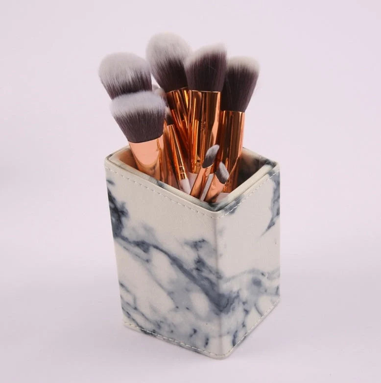 10-piece marble makeup brush set with 5 large and 5 small brushes for precise beauty application