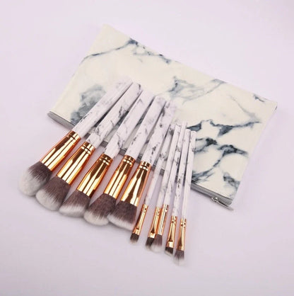 10-piece marble makeup brush set with 5 large and 5 small brushes for precise beauty application