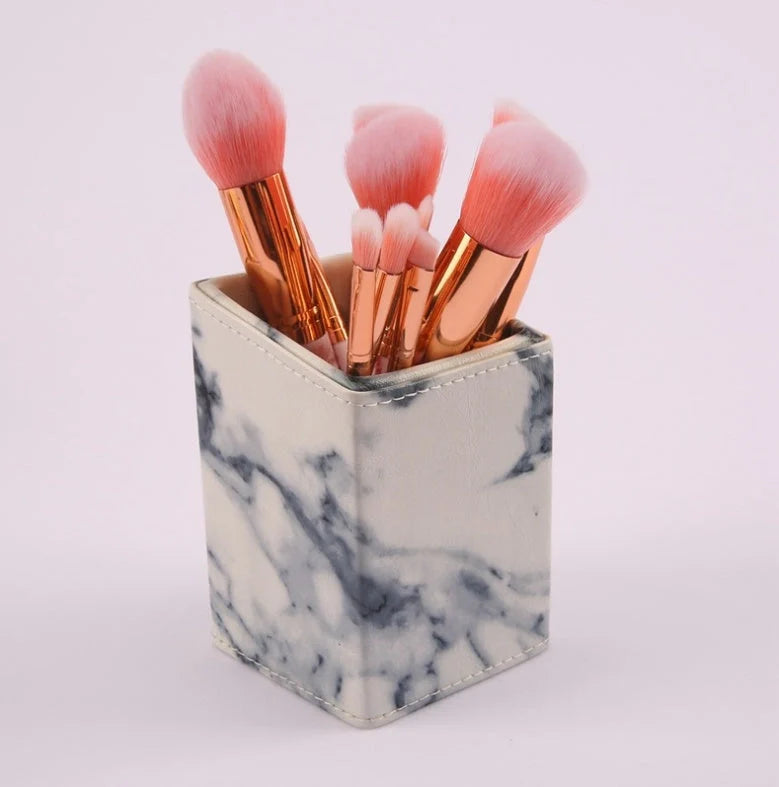 10-piece marble makeup brush set with 5 large and 5 small brushes for precise beauty application