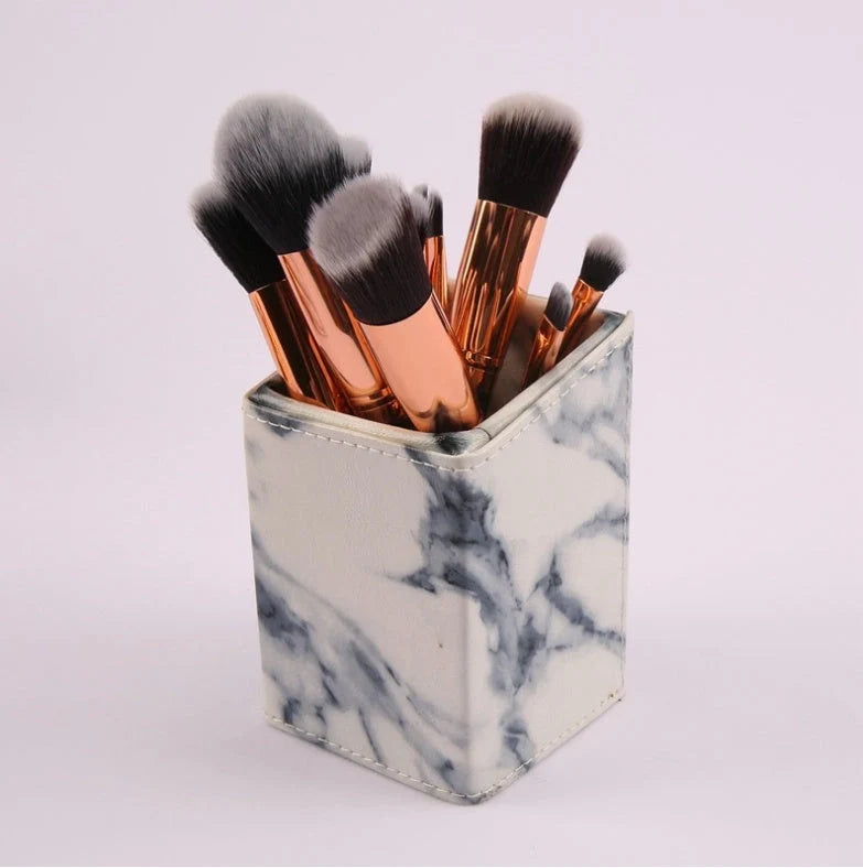 10-piece marble makeup brush set with 5 large and 5 small brushes for precise beauty application