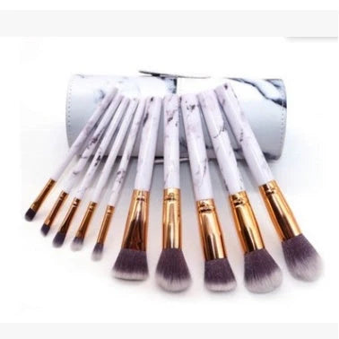 10-piece marble makeup brush set with 5 large and 5 small brushes for precise beauty application
