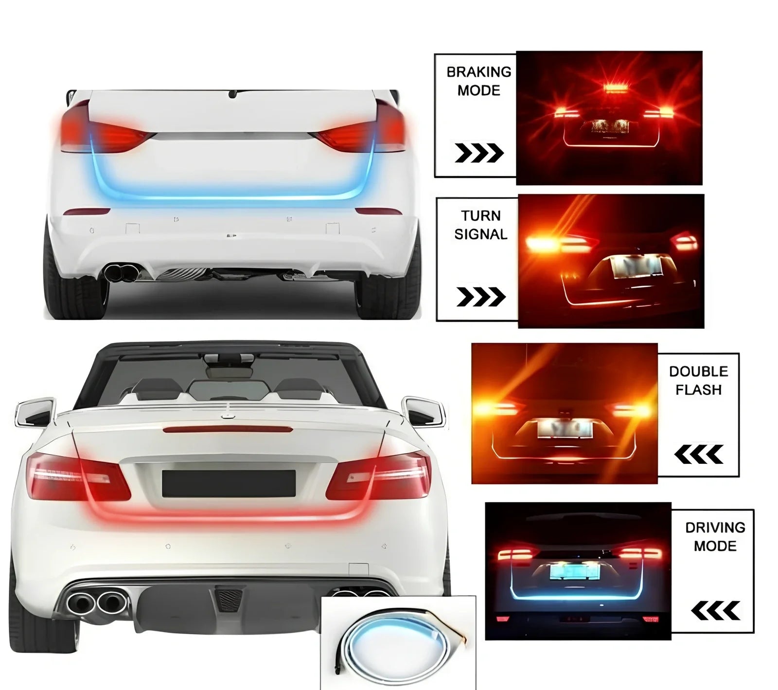 1.2m universal car trunk LED strip in colourful or ice blue, 5W 5050 LEDs for 12V vehicles