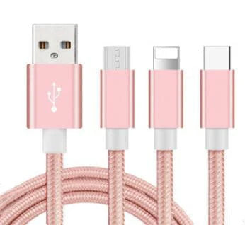Nylon woven fast charging cable for iPhone, Galaxy, and Type C devices