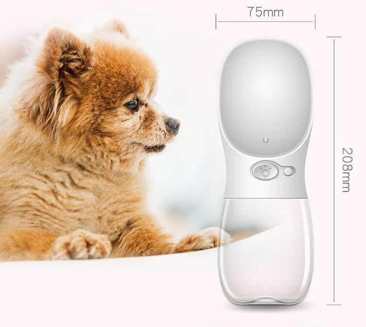 Portable Outdoor Pet Water Bottle with one-touch waterproof button, made of durable food-grade plastic for hydrating pets on the go