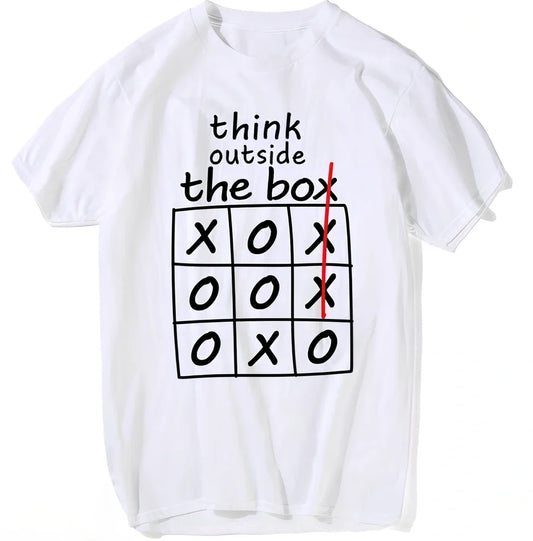 Think Outside The Box motivational T-shirt in grey, cotton blend, classic fit with double-needle hems, sizes XS-XXL