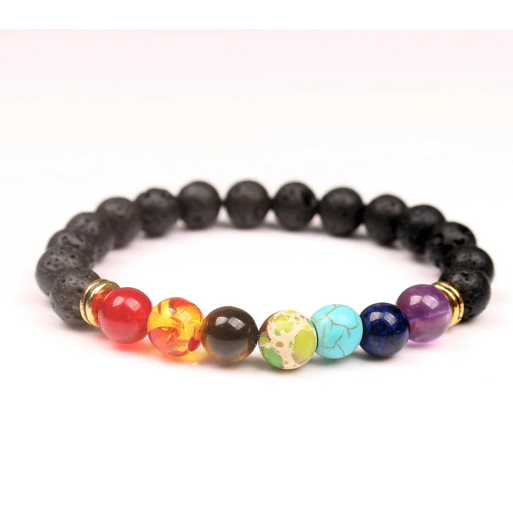 Handcrafted lava bead bracelet with seven chakra healing stones for balance and wellness