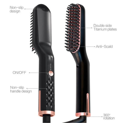Multifunctional electric straightening hair comb with ceramic glaze and rotating cord