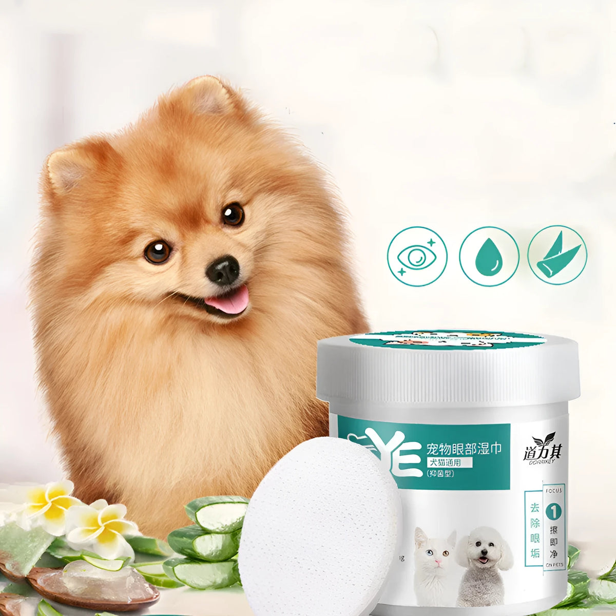 130 pre-moistened pet eye wipes for dogs and cats tear stain removal