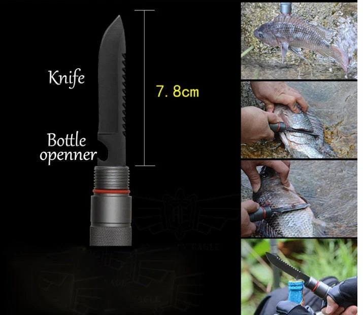 Multifunctional tactical stick for outdoor adventures with tools including bottle opener and compass