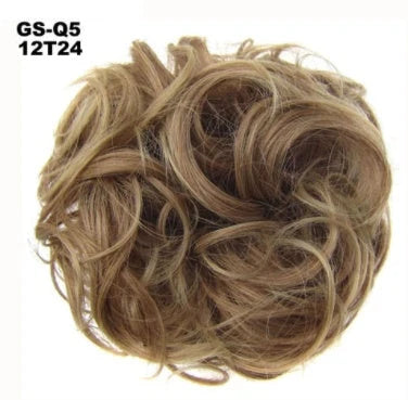 Synthetic wavy curly messy hair bun for women, 12cm diameter, high-temperature wire
