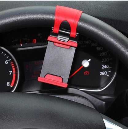 Universal steering wheel phone holder for hands-free navigation and calls