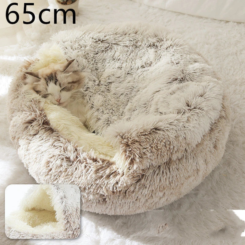 Warm plush pet bed for cats and dogs in various colours and sizes