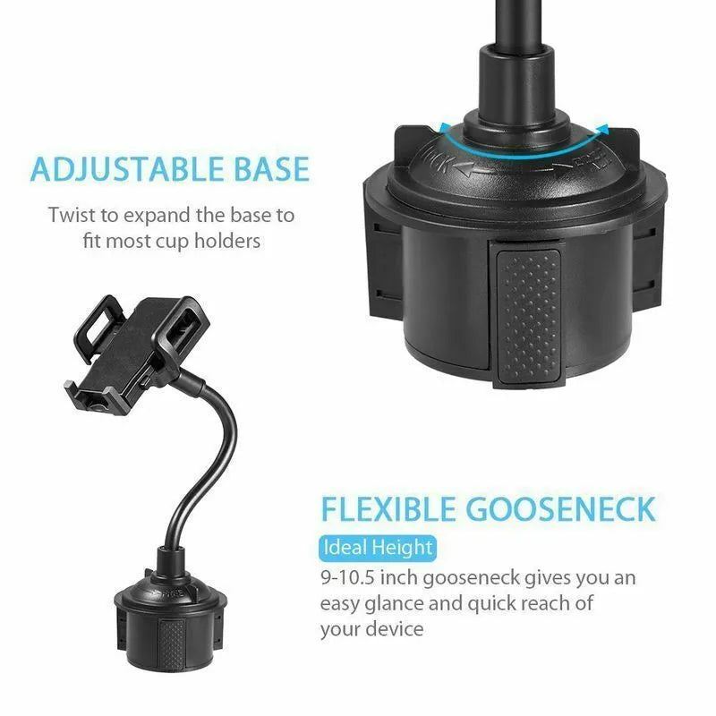 Black universal car phone mount bracket with suction cup, vent clip and adjustable side handles