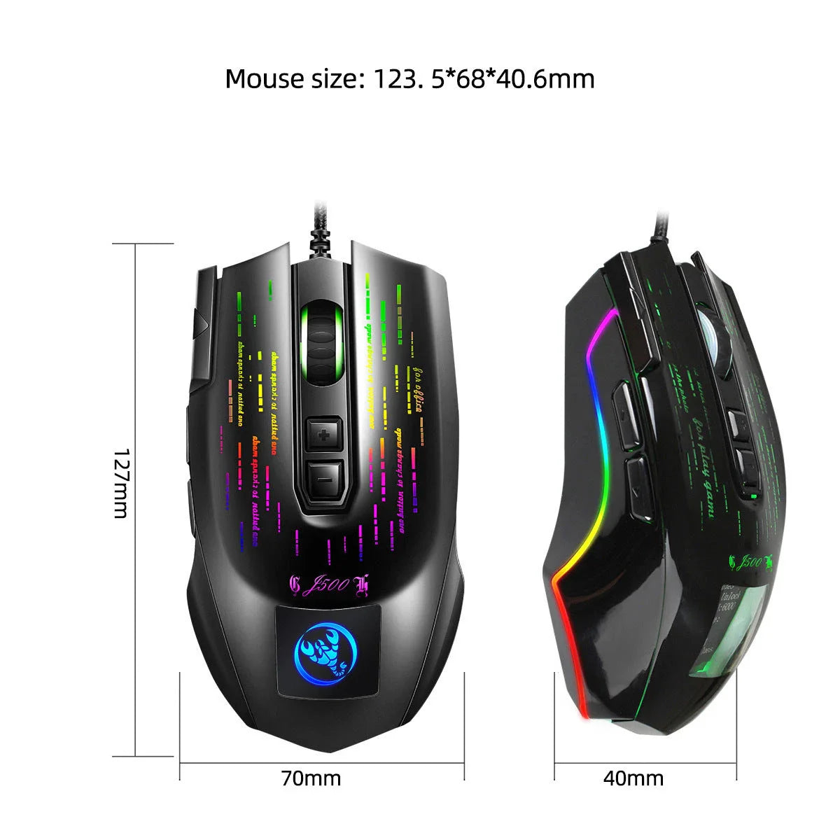 Multi-language Display Gaming Wired Macro Mouse with customizable RGB backlight