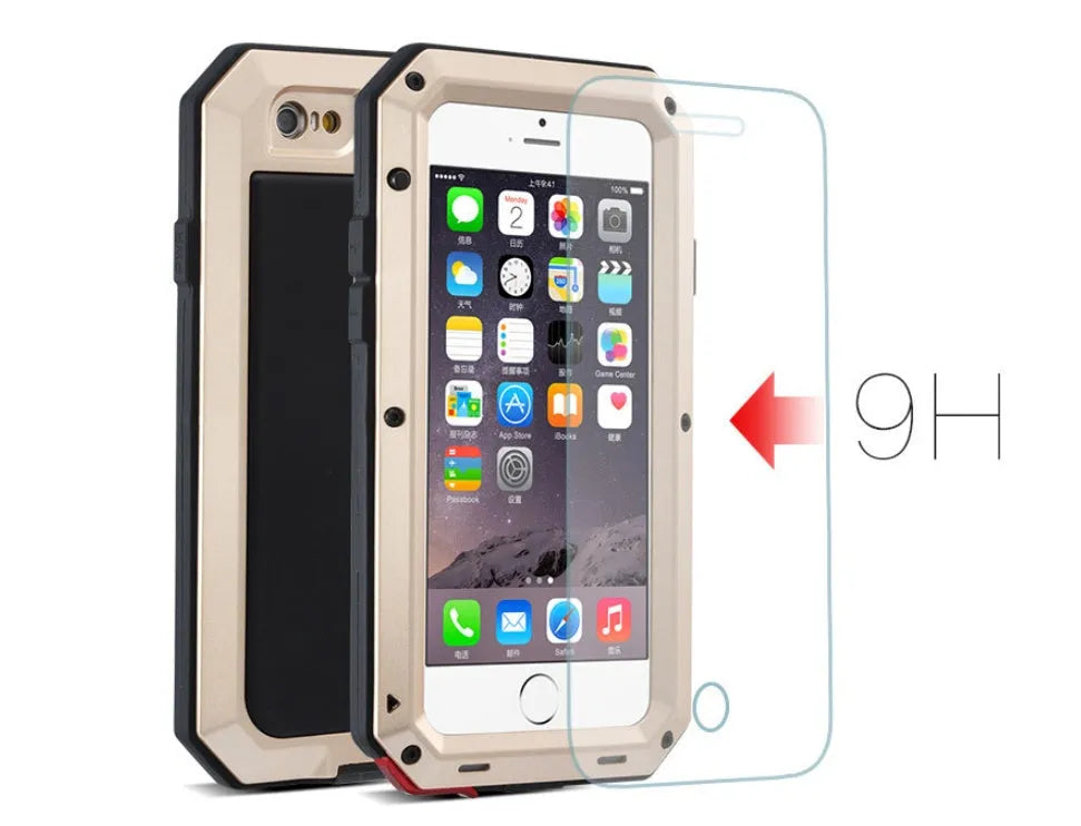 Aluminium alloy anti-drop phone case in black, compatible with iPhone and Samsung Galaxy models