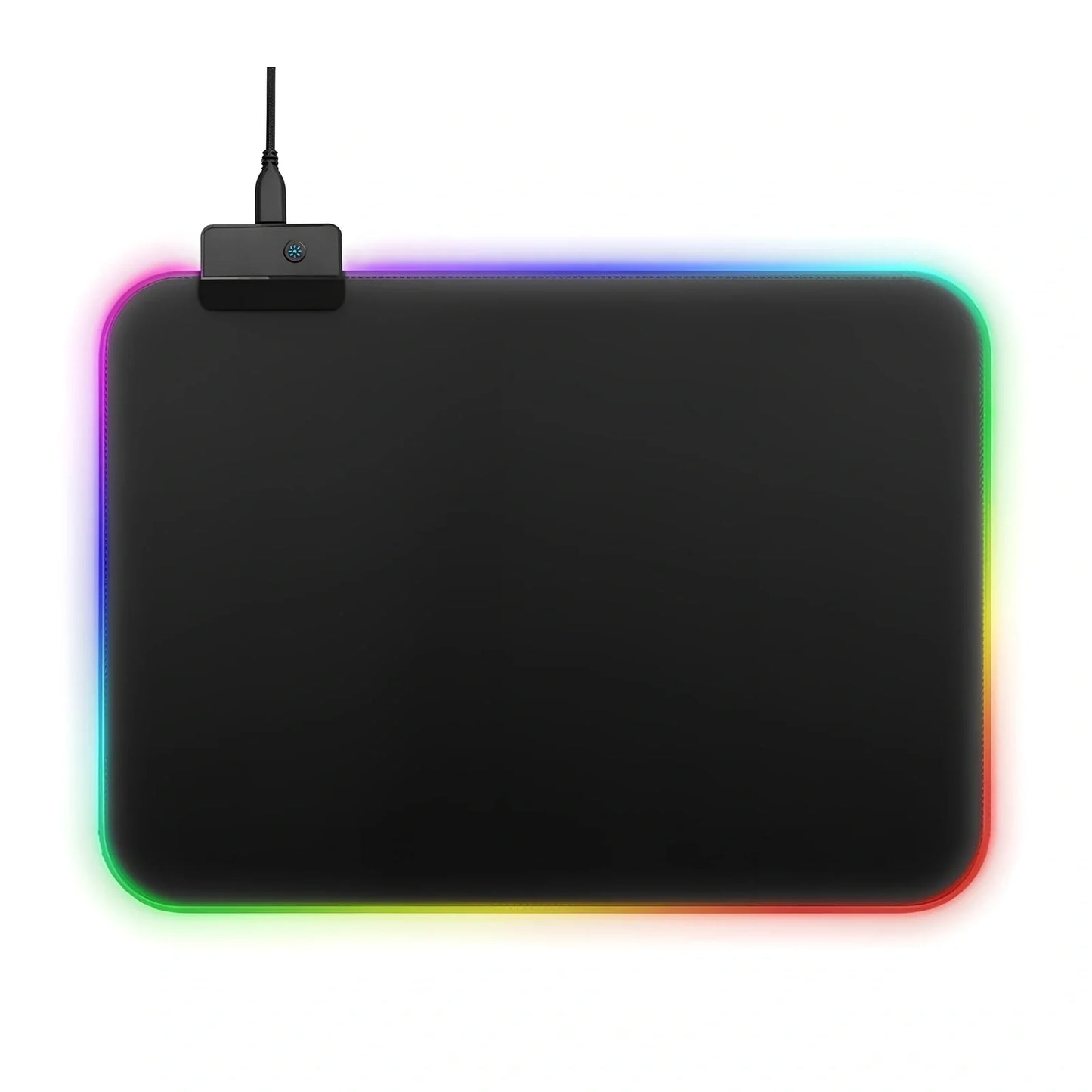 800x300x4mm black gaming mouse pad with four-sided LED lights in blue mode, rubber base, superfine fiber surface for precise mouse tracking