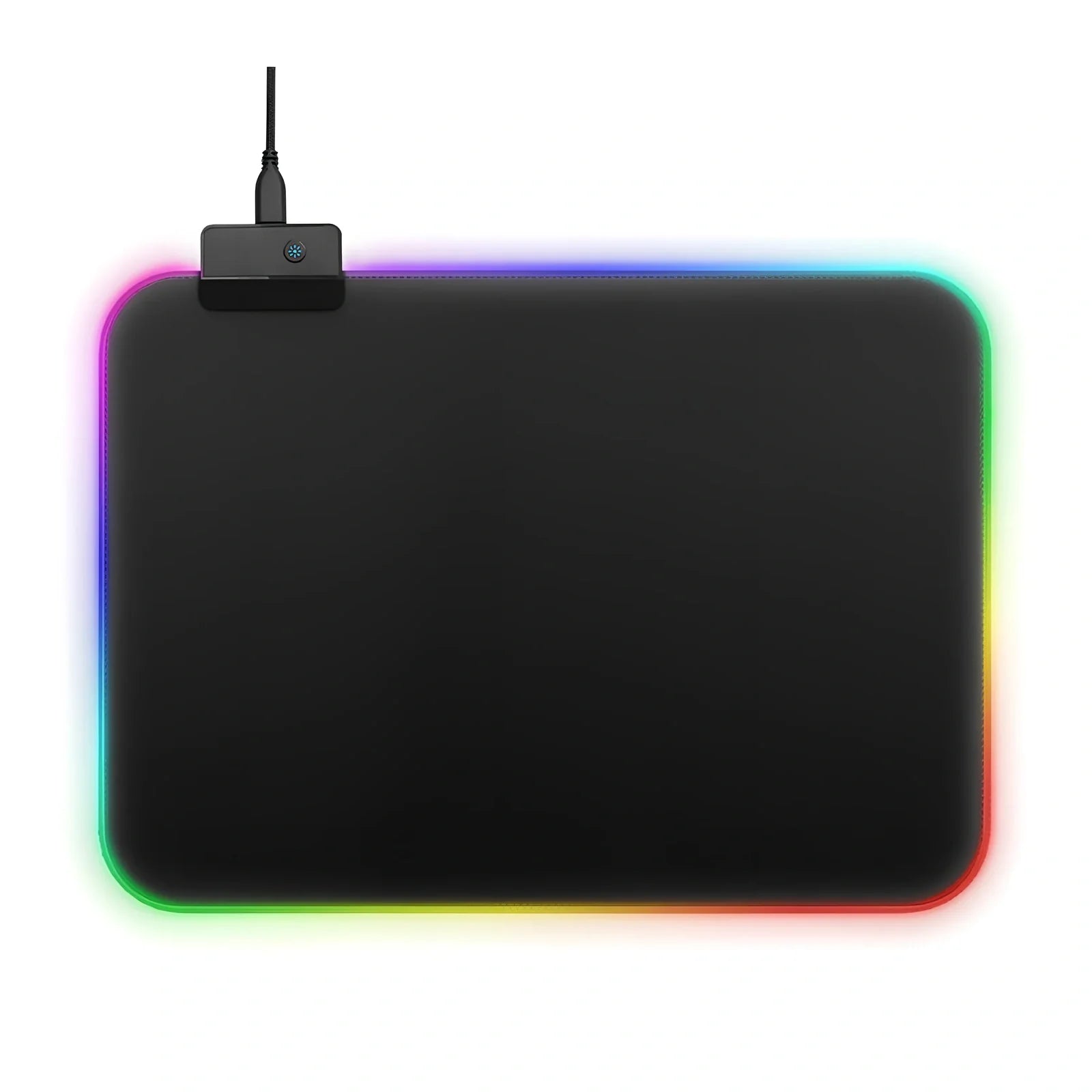 800x300x4mm black gaming mouse pad with four-sided LED lights in blue mode, rubber base, superfine fiber surface for precise mouse tracking