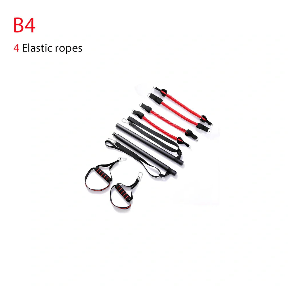 Body workout trainer bar with 100cm pole, adjustable emulsion resistance bands and rubber buckles for home strength exercises