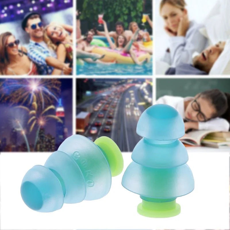 Light blue silicone anti-noise earplugs for travel noise reduction