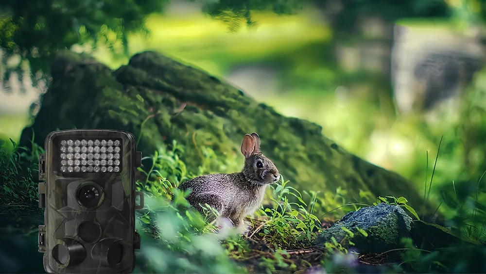 Military green Wild Hunting HD camera with 12x zoom lens and 2.0-inch LCD for trail and night use, 1080p resolution