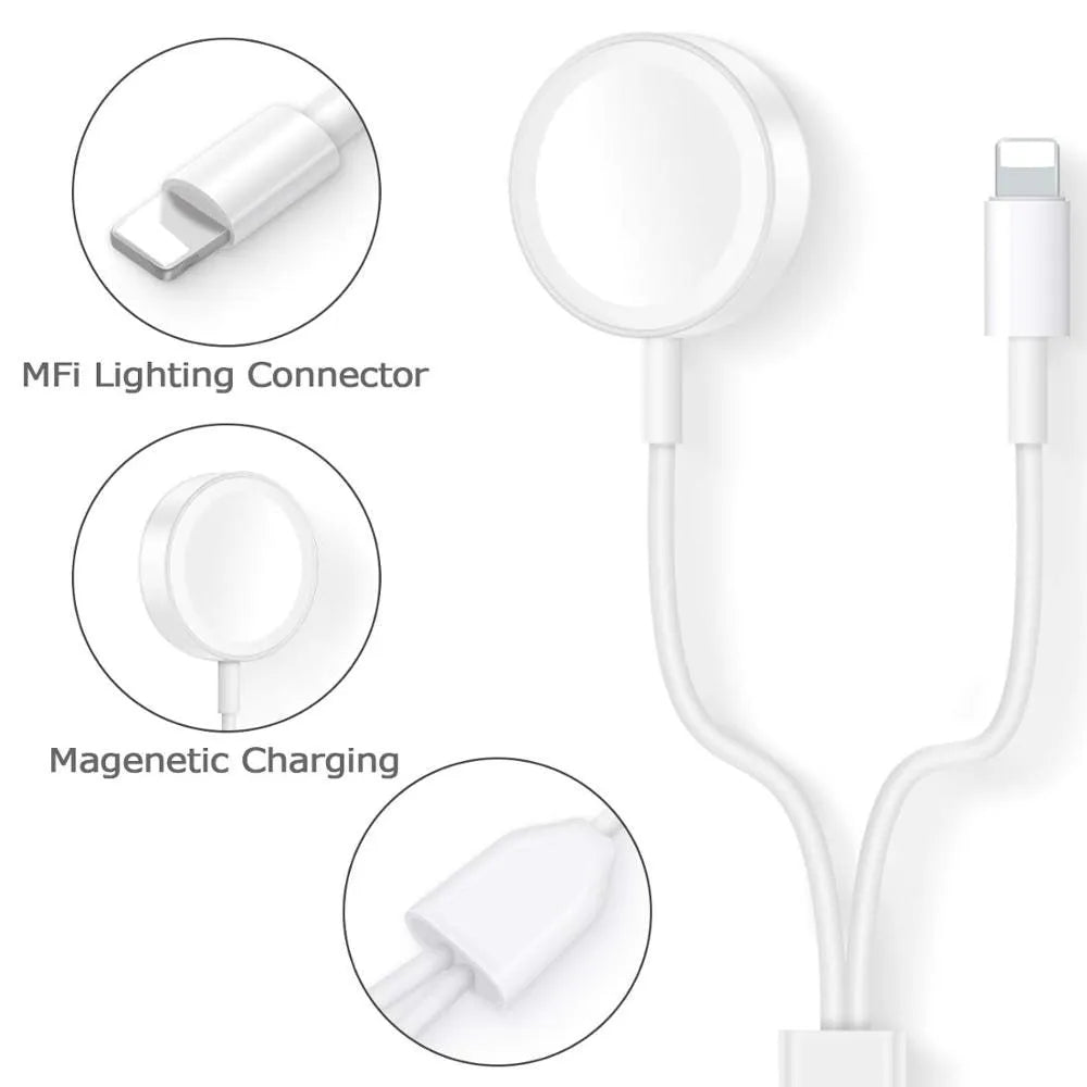 White two-in-one wireless charger for smartwatches with USB interface