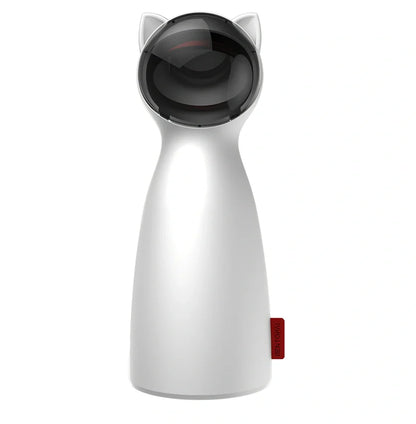 White automatic rotating laser cat toy, 80x80x180mm, with adjustable ranges for pet exercise