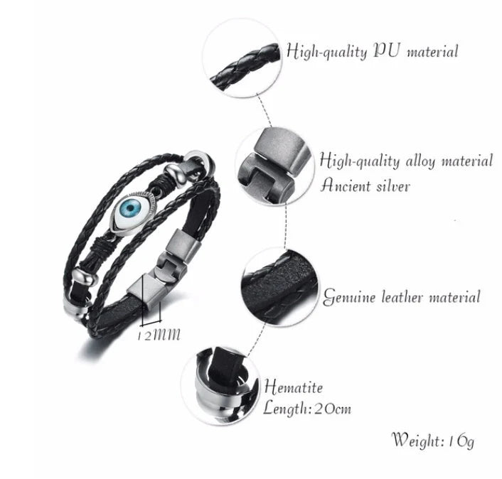 Alloy lucky figure 8 leather bracelet with adjustable leather strap and stainless steel accents