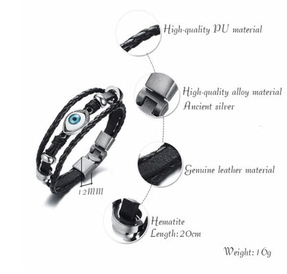 Alloy lucky figure 8 leather bracelet with adjustable leather strap and stainless steel accents
