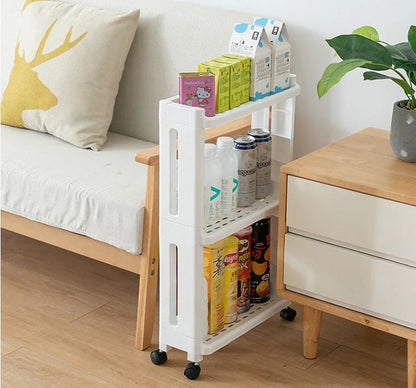 Multi-layer kitchen storage shelf with wheels in white and grey options