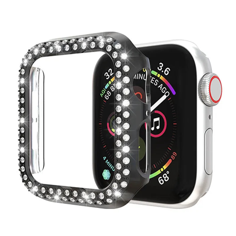 PC protective case for Apple Watch in various colours shown next to a watch.