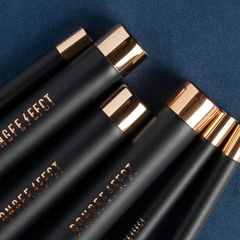 Fashion Magnet Makeup Brush Set with real hair bristles and black gold design