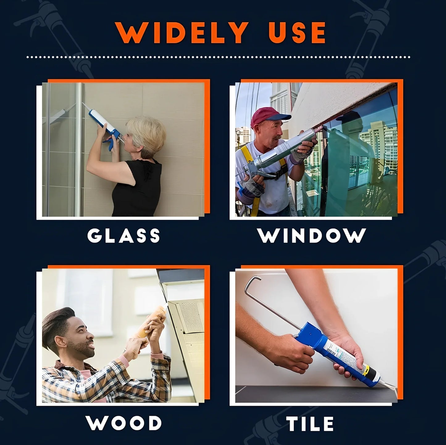 Stainless steel caulking nozzle applicator tool with 14 nozzles sized 5mm to 35mm for precise gap sealing