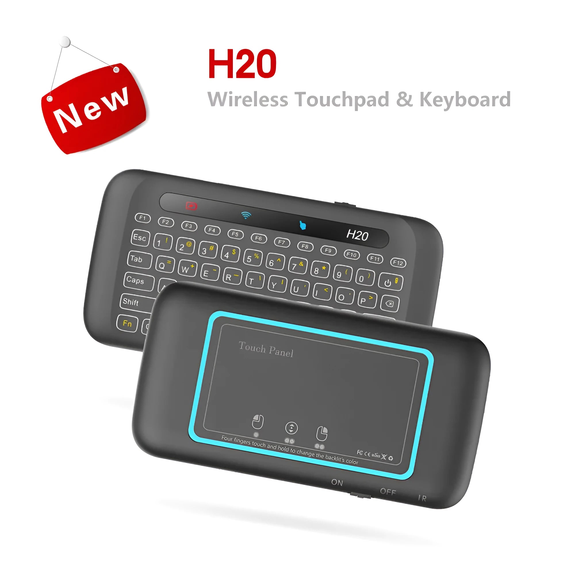 H20 Touch mini wireless keyboard with backlit silicone keys and touchpad in black