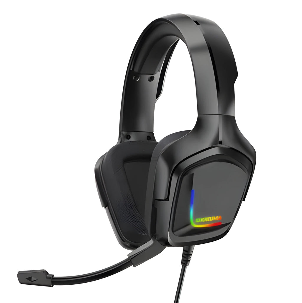 K20 RGB luminous wired gaming headset with microphone and cloth earmuffs.