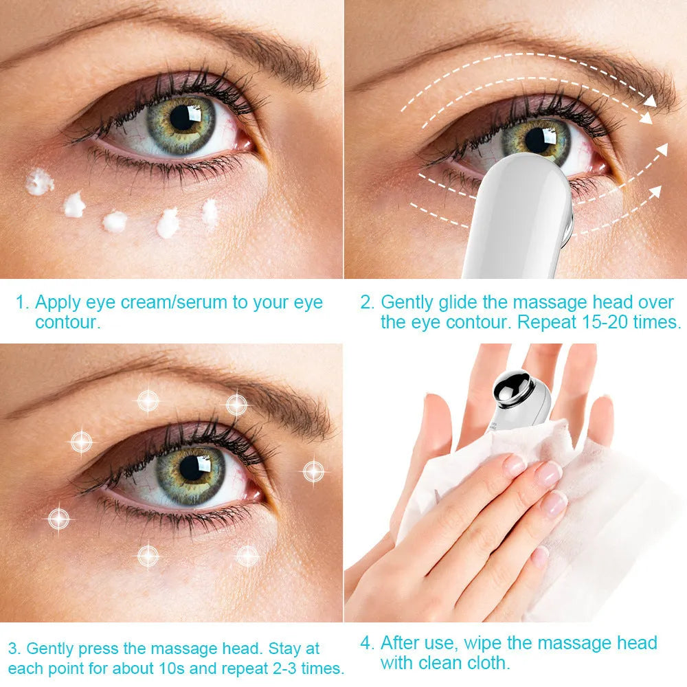 Beautefas portable eye massager in white with induction strip, 148mm size, on neutral background