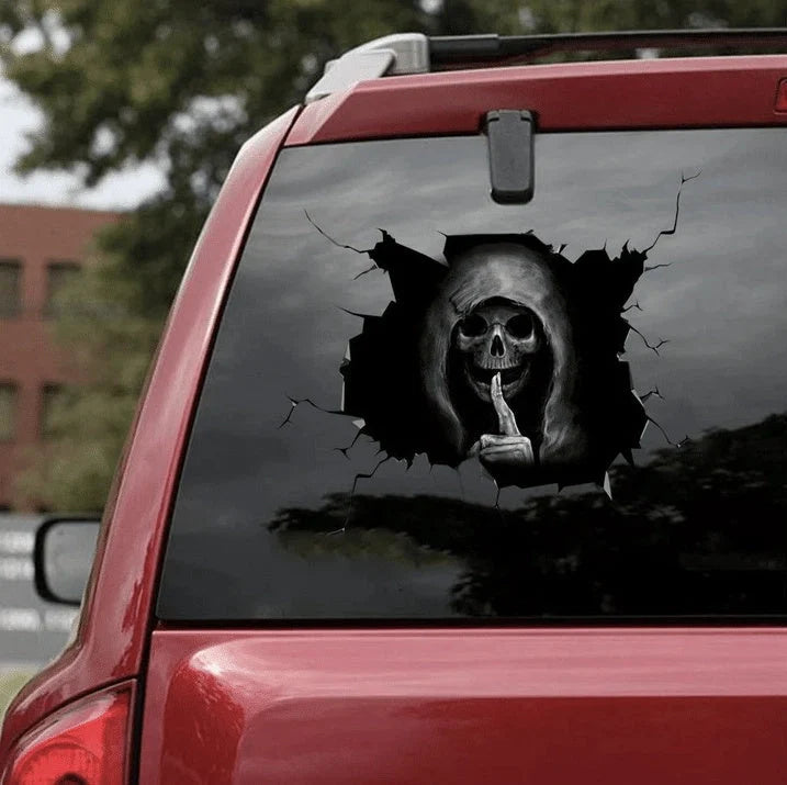 Reflective Halloween skull bumper sticker for car and home decor