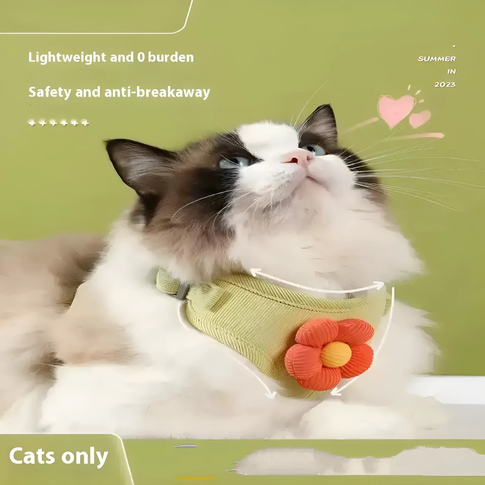 Cat pulling rope vest style harness in light green polyester with traction rope for outdoor walking