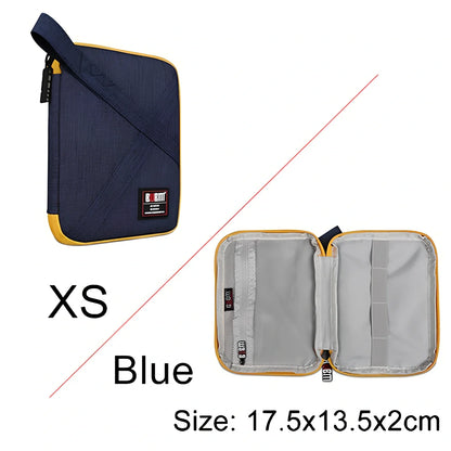 BUBM double-layer XL travel cable organizer in black, with compartments for USB, phone, charger, iPad cables, 25cm x 15cm x 10cm