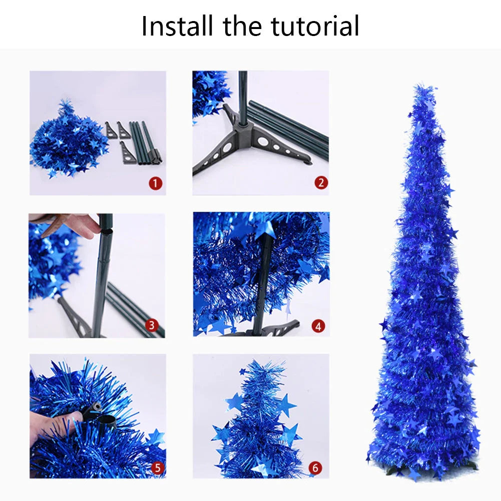 Collapsible PVC Christmas tree with sequin decorations in various colours