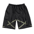 Summer cargo shorts with belt, straight leg, mid waist, black colour, front view