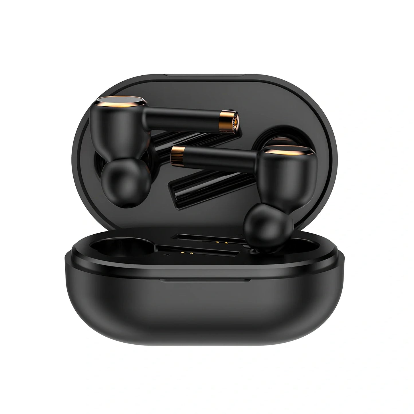 Smart noise cancelling wireless headphones in black with charging case and silicone ear tips