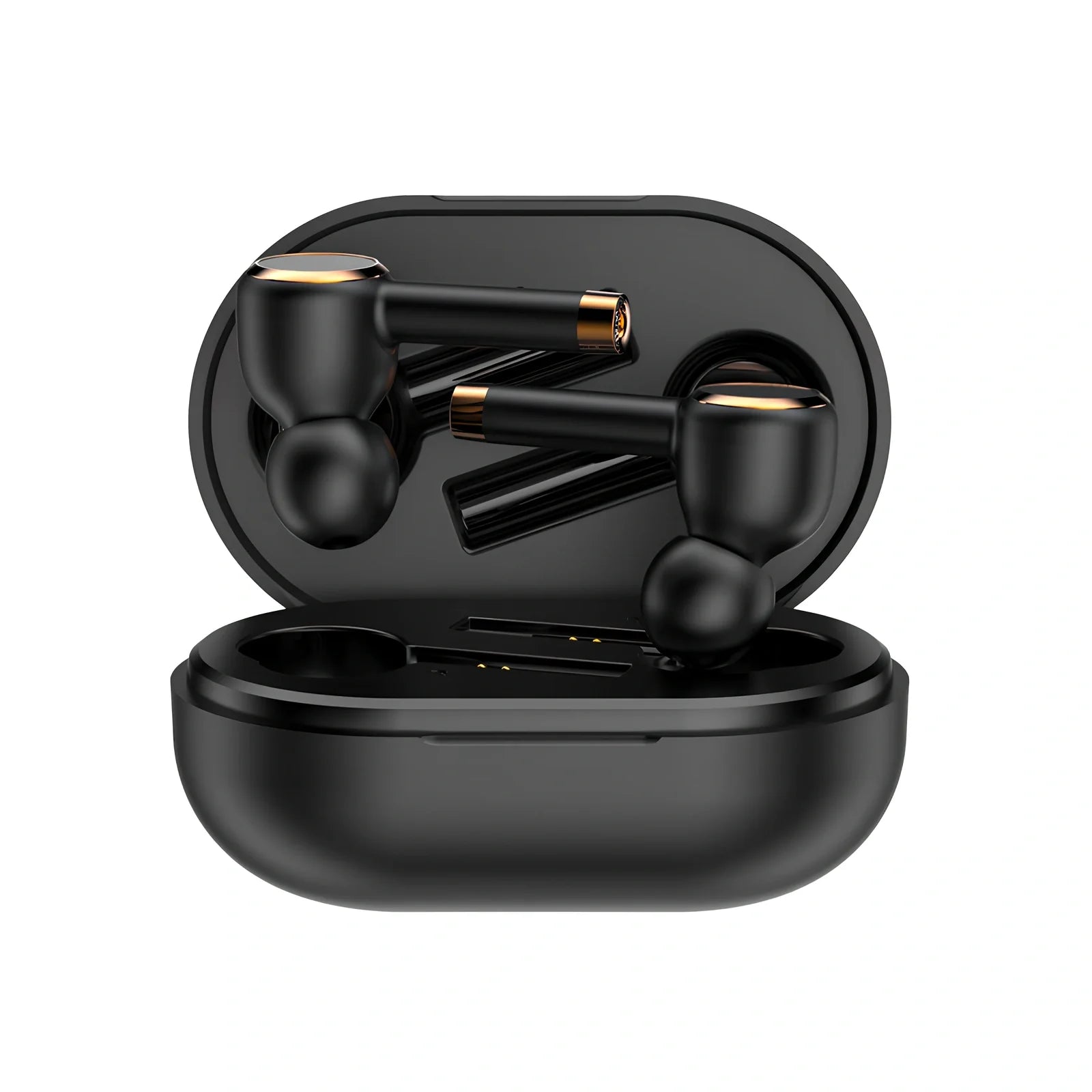 Smart noise cancelling wireless headphones in black with charging case and silicone ear tips
