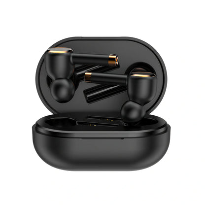 Smart noise cancelling wireless headphones in black with charging case and silicone ear tips