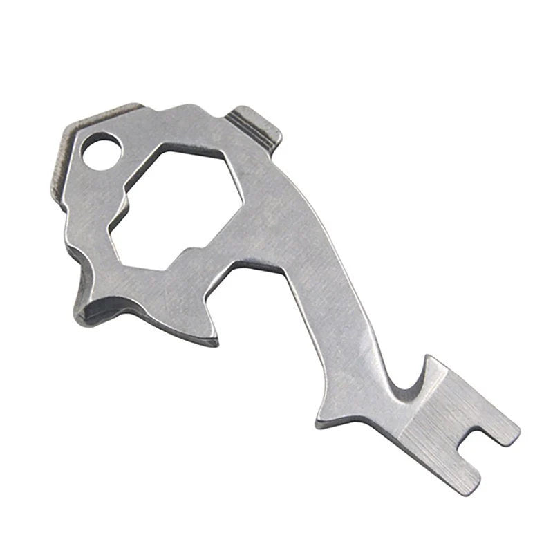 Compact stainless steel multi-tool key ring with over 20 functions