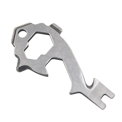 Compact stainless steel multi-tool key ring with over 20 functions