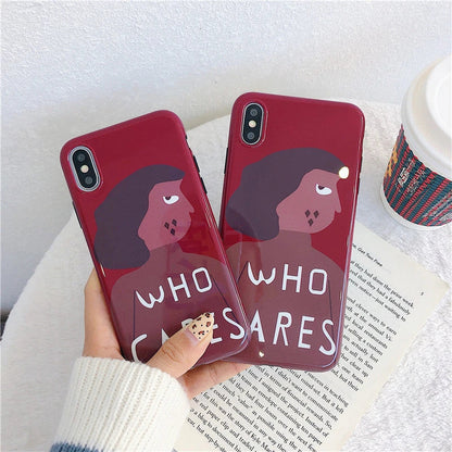 Stylish wine-red phone case with illustration of a kawaii-inspired girl, capturing the vibrant Japanese and Korean style